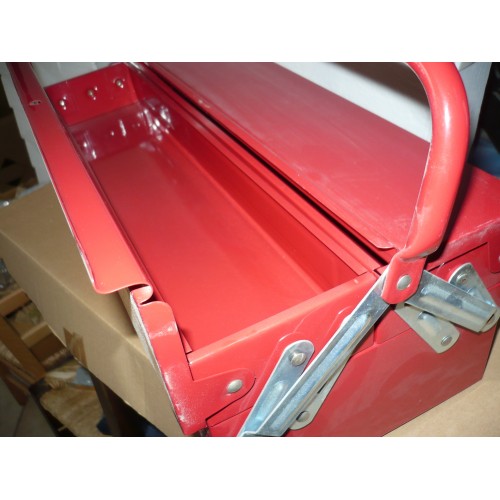 caisse boite à outils vide acier rouge 43*22*16 cm 2 compartiment intérieur 2 hauteurs cadenassable 3297860043224