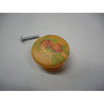 bouton bois décoré épicéa verni Ø 44 mm insert métal livré avec vis pour meuble tiroir 3297867526577