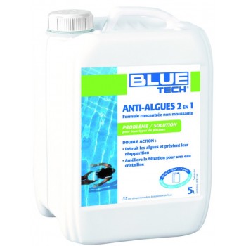 Anti algues concentrée 2en1 TP2 bidon 5l BLUE TECH détruit les algues clarifie l'eau 3521689222509