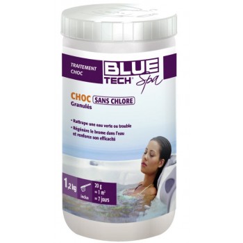 Brome choc sans chlore spa piscine 1.2kg BLUE TECH non irritant anti bactérien oxydant rattrapage eau verte 3521689203133