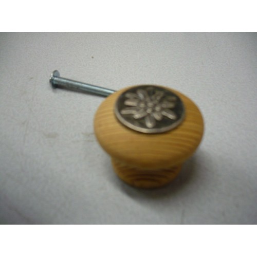 bouton bois + écusson edelweiss zamac Ø35 mm insert métal pour meuble tiroir 9002843281715