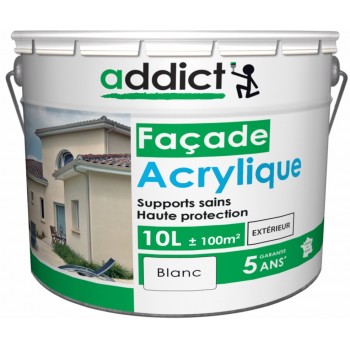 Peinture façade résine acrylique mat velouté Blanc 10L ADDICT supports sains Haute protection 3661521114989