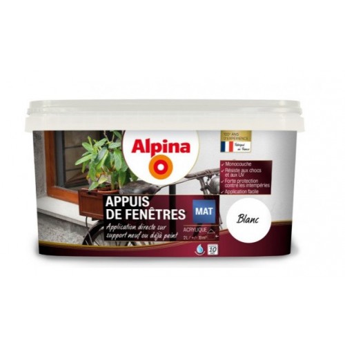 Peinture monocouche spéciale appuis de fenêtre Blanc mat 2L ALPINA application direct sur support 3700178342847
