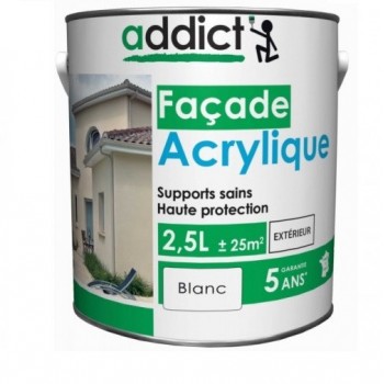 Peinture façade résine acrylique mat velouté Blanc 2.5L ADDICT supports sains Haute protection 3661521119236