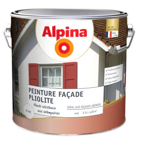 Peinture façade pliolite Blanc mat 2.5L ALPINA haute résistance aux intempéries idéal murs abimés 3700178340133