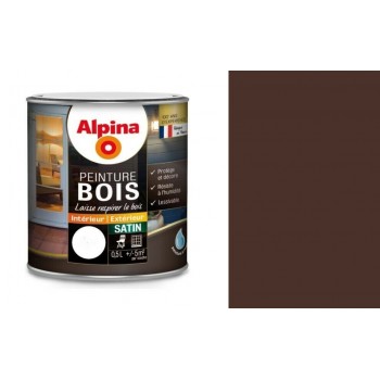 Peinture spéciale bois Marron brun normand satin 0.5L ALPINA microporeux protège décor lessivable 3700178343349