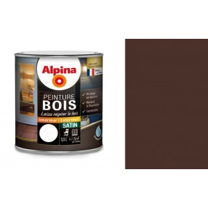Peinture spéciale bois Marron brun normand satin 0.5L ALPINA microporeux protège décor lessivable 3700178343349