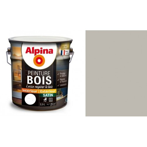 Peinture spéciale bois Gris souris satin 2.5L ALPINA microporeux protège décor lessivable 3700178343448
