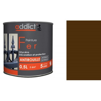 Peinture fer glycéro antirouille Marron brun noyer brillant 0.5L ADDICT décoration protection intérieur extérieur 3661521114019