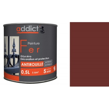 Peinture fer glycéro antirouille Rouge oxyde brillant 0.5L ADDICT décoration protection intérieur extérieur 3661521113999