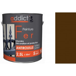 Peinture fer glycéro antirouille Marron brun noyer brillant 2.5L ADDICT décoration protection intérieur extérieur 3661521114026