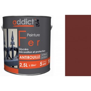 Peinture fer glycéro antirouille Rouge oxyde brillant 2.5L ADDICT décoration protection intérieur extérieur 3661521114002