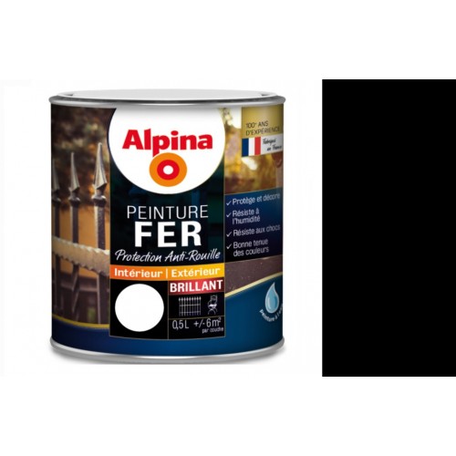 Peinture fer antirouille Noir brillant 0.5L ALPINA décoration protection Résiste aux choc humidité 3700178343493