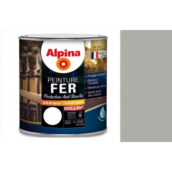 Peinture fer antirouille Gris franc brillant 0.5L ALPINA décoration protection Résiste aux choc humidité 3700178343516
