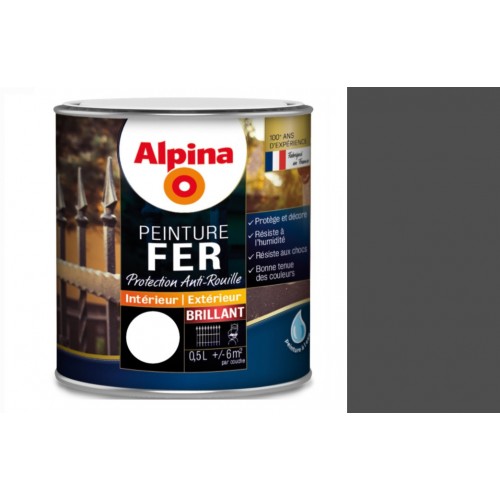 Peinture fer antirouille Gris carbone brillant 0.5L ALPINA décoration protection Résiste aux choc humidité 3700178343523