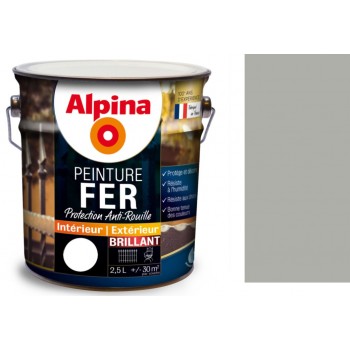 Peinture fer antirouille Gris franc brillant 2.5L ALPINA décoration protection intérieur extérieur 3700178343585