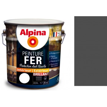 Peinture fer antirouille Gris carbone brillant 2.5L ALPINA décoration protection intérieur extérieur 3700178343592
