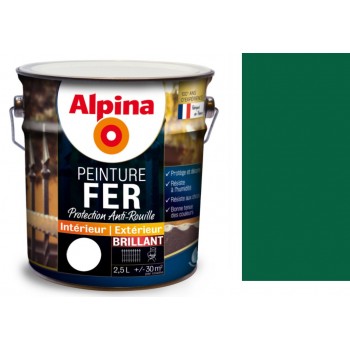 Peinture fer antirouille Vert meleze brillant 2.5L ALPINA décoration protection intérieur extérieur 3700178343608