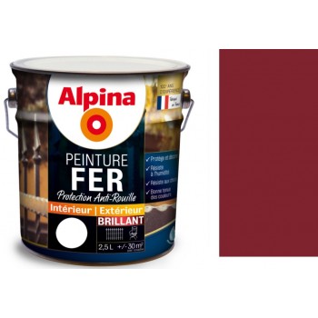 Peinture fer antirouille Bordeaux brillant 2.5L ALPINA décoration protection intérieur extérieur 3700178343615