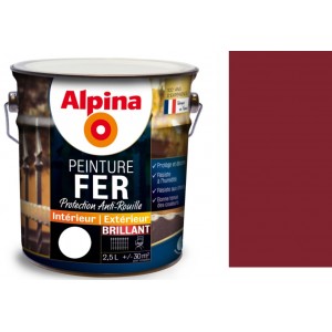 Peinture fer antirouille Bordeaux brillant 2.5L ALPINA décoration protection intérieur extérieur 3700178343615