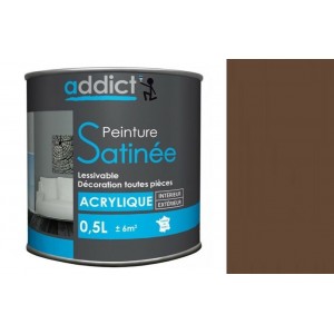 Peinture acrylique décoration intérieur marron chocolat satin 0.5l ADDICT multi supports 3661521112794