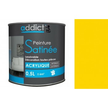 Peinture acrylique décoration intérieur jaune citron satin 0.5l ADDICT multi supports 3661521119052