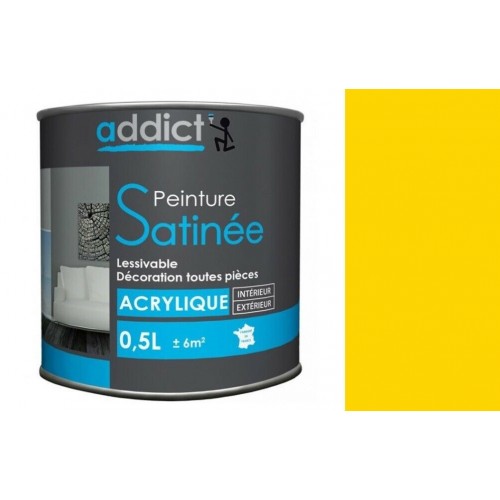 Peinture acrylique décoration intérieur jaune citron satin 0.5l ADDICT multi supports 3661521119052