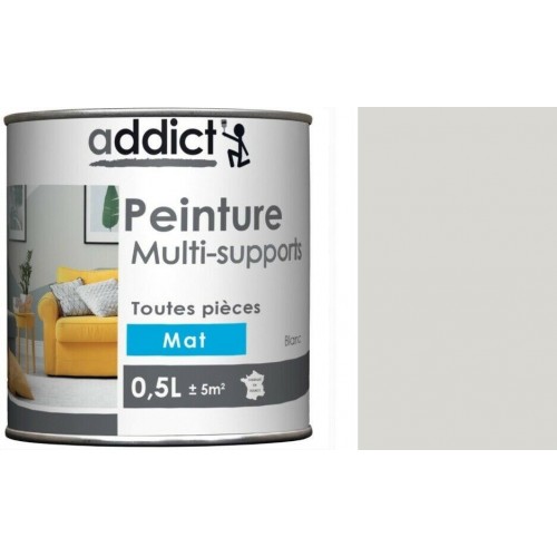 Peinture acrylique gris cendre mat 0.5l décoration intérieur multi supports ADDICT 3661521134628