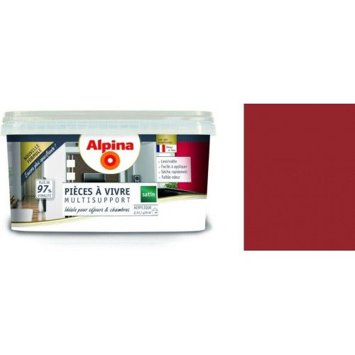 Peinture décoration acrylique rouge bourgogne satin 2.5l ADDICT pièces à vivre chambre séjour salon multi supports 3700178343271