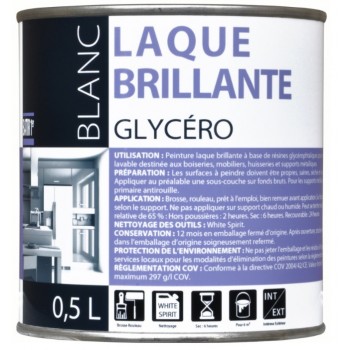 Peinture laque glycéro Blanc brillant travaux bâtiment 0.5L BATIR 3661521111834