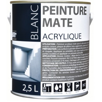 Peinture acrylique blanc mat travaux décoration intérieur 2.5l BATIR 1ER 3661521124995