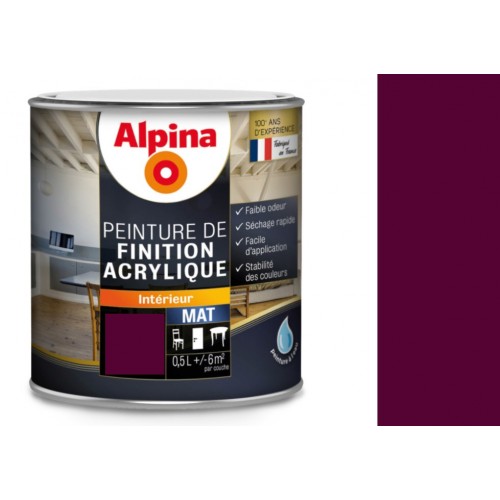 Peinture acrylique violet aubergine mat laque finition tous travaux intérieurs 0.5l ALPINA 3700178311454