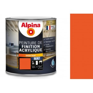Peinture acrylique orange vermillon mat laque finition tous travaux intérieurs 0.5l ALPINA 3700178345886