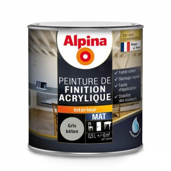 Peinture acrylique gris béton mat laque finition tous travaux intérieurs 0.5l ALPINA 3700178311430