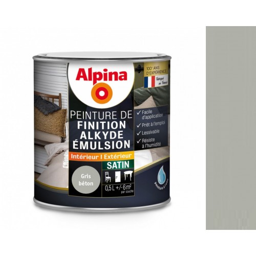 Peinture laque décoration finition acrylique gris béton satin 0.5l ALPINA 3700178345510