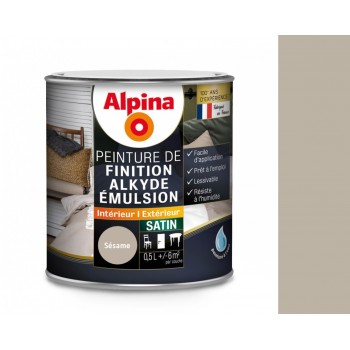 Peinture laque décoration finition acrylique gris sésame satin 0.5l ALPINA 3700178345480