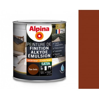 Peinture laque décoration finition acrylique marron ton bois satin 0.5l ALPINA 3700178310068
