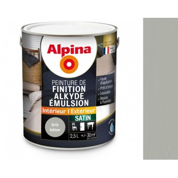 Peinture laque décoration finition acrylique gris béton satin 2.5l ALPINA 3700178345619
