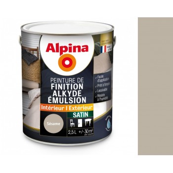 Peinture laque décoration finition acrylique gris sésame satin 2.5l ALPINA 3700178345589