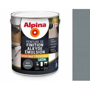 Peinture laque décoration finition acrylique gris ardoise satin 2.5l ALPINA 3700178345626