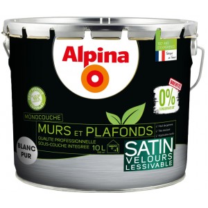 Peinture professionnel murs et plafonds monocouche opacifiante sous couche intégré acrylique blanc satin 10L ALPINA 370017834...