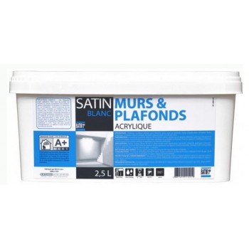 Peinture bi couche murs et plafonds acrylique blanc satin 2.5L BATIR 1ER 3661521115412