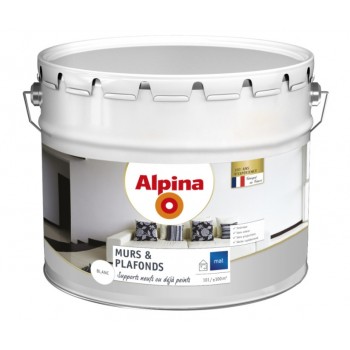 Peinture acrylique sans odeurs sans projections décoration murs plafonds blanc mat supports neufs ou déjà peints 10L ALPINA 3...