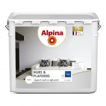 Peinture acrylique sans odeurs sans projections décoration murs plafonds blanc mat supports neufs ou déjà peints 5L ALPINA 37...