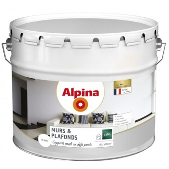 Peinture acrylique sans odeurs sans projections décoration murs plafonds blanc satin supports neufs ou déjà peints 10L ALPINA...