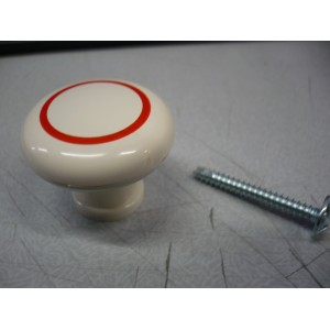 bouton imitation porcelaine blanc filet rouge Ø 32 + vis résine de synthèse 3297867120379