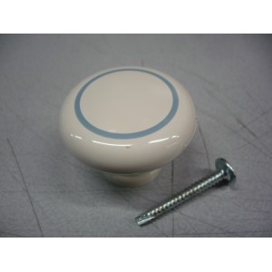 bouton imitation porcelaine blanc filet bleu diam 40 enrésine de synthèse + vis 3297867125176