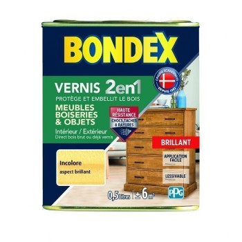 Vernis protection bois Incolore brillant 2 en 1protège et embellit 0.5L BONDEX 3261544205031