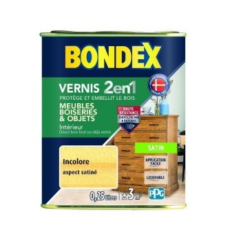 Vernis protection bois Incolore satin 2 en 1protège et embellit 250ML BONDEX 3261544204942