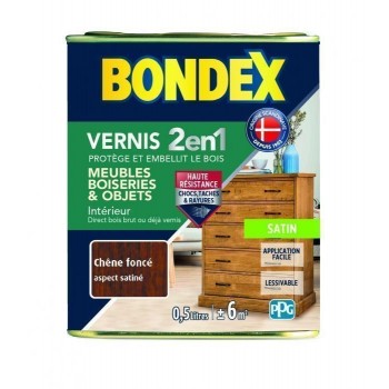 Vernis protection bois Chêne foncé satin 2 en 1protège et embellit 0.5L BONDEX 3261544204959